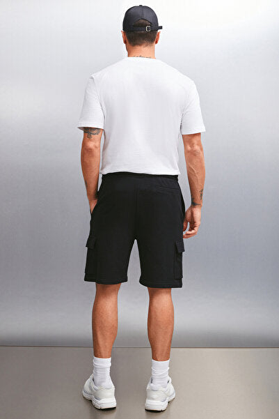 Lionel Men's Comfort Fit Black Shorts with Cargo Pocket and Elastic Waist