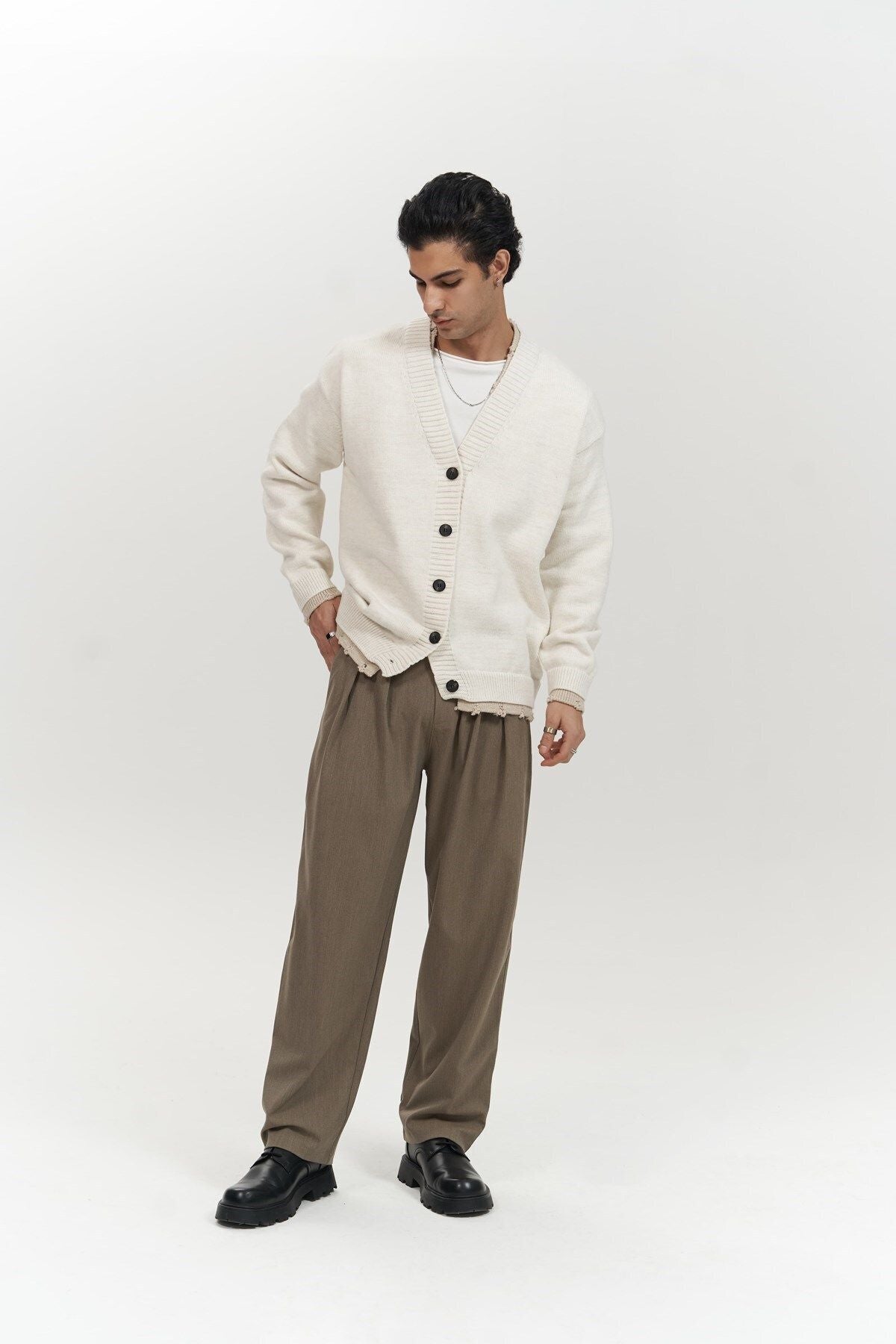 Raid Double Collar Ecru Men's Knitwear Sweater