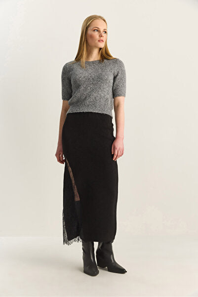 Women's Lace Detailed Slit Maxi Knitwear Skirt TE251007 60283916