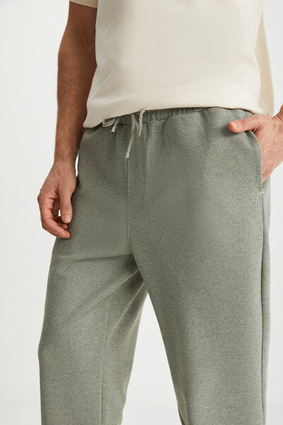 HUXLEY Men's Regular Tube Leg Normal Lace-Up Waist Organic Cotton Side Pocket Khaki Trousers