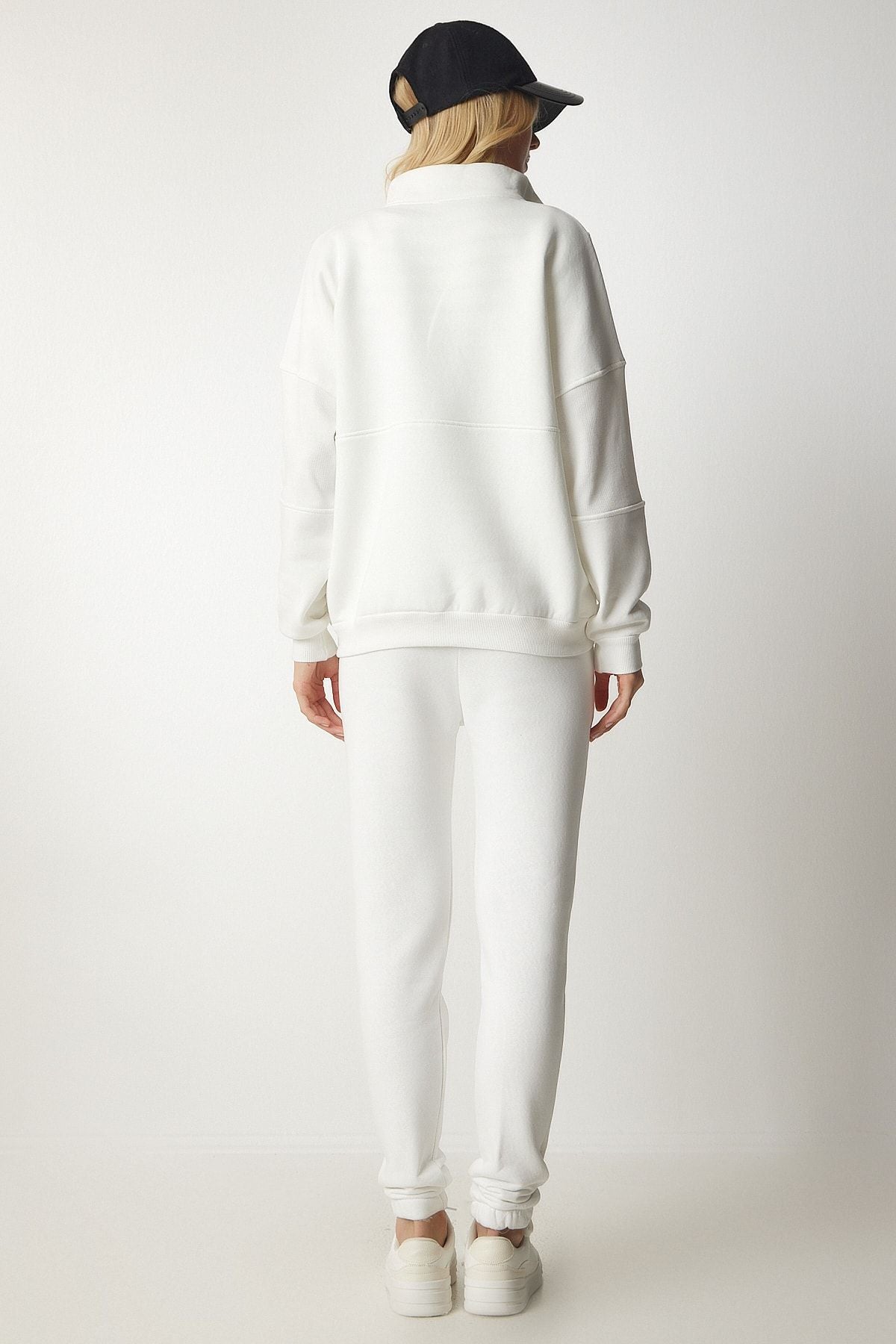 Women's white zipper collar knitting tracksuit team CR00416