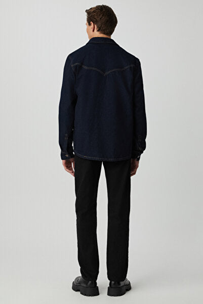 Borna Men's Rinse Denim Comfortable Wide Cut Jacket Look Navy Blue Jacket