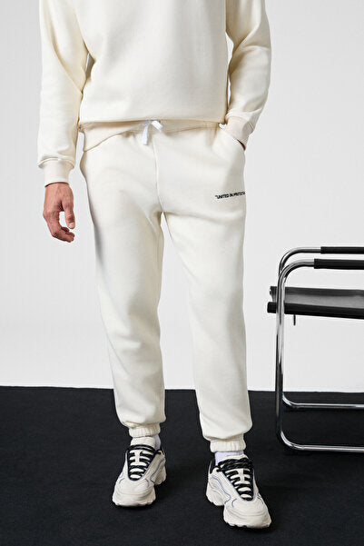 MARSHALL Men's Cotton Embroidered Relaxed Ecru Tracksuit Set