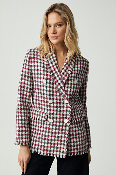 MERAN Women's Jacket Lapel Long Sleeve Button Detailed Tweed Pink Jacket