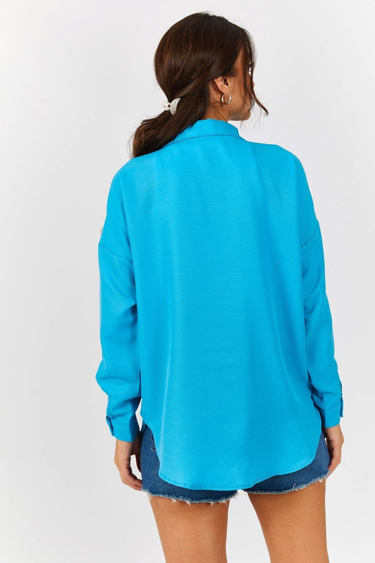 Women's Turquoise Front Zippered Casual Shirt ARM-21K024090