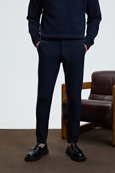 CRUDO Men's Regular Fit Woven Navy Blue Trousers with Side and Back Pockets and Zipper