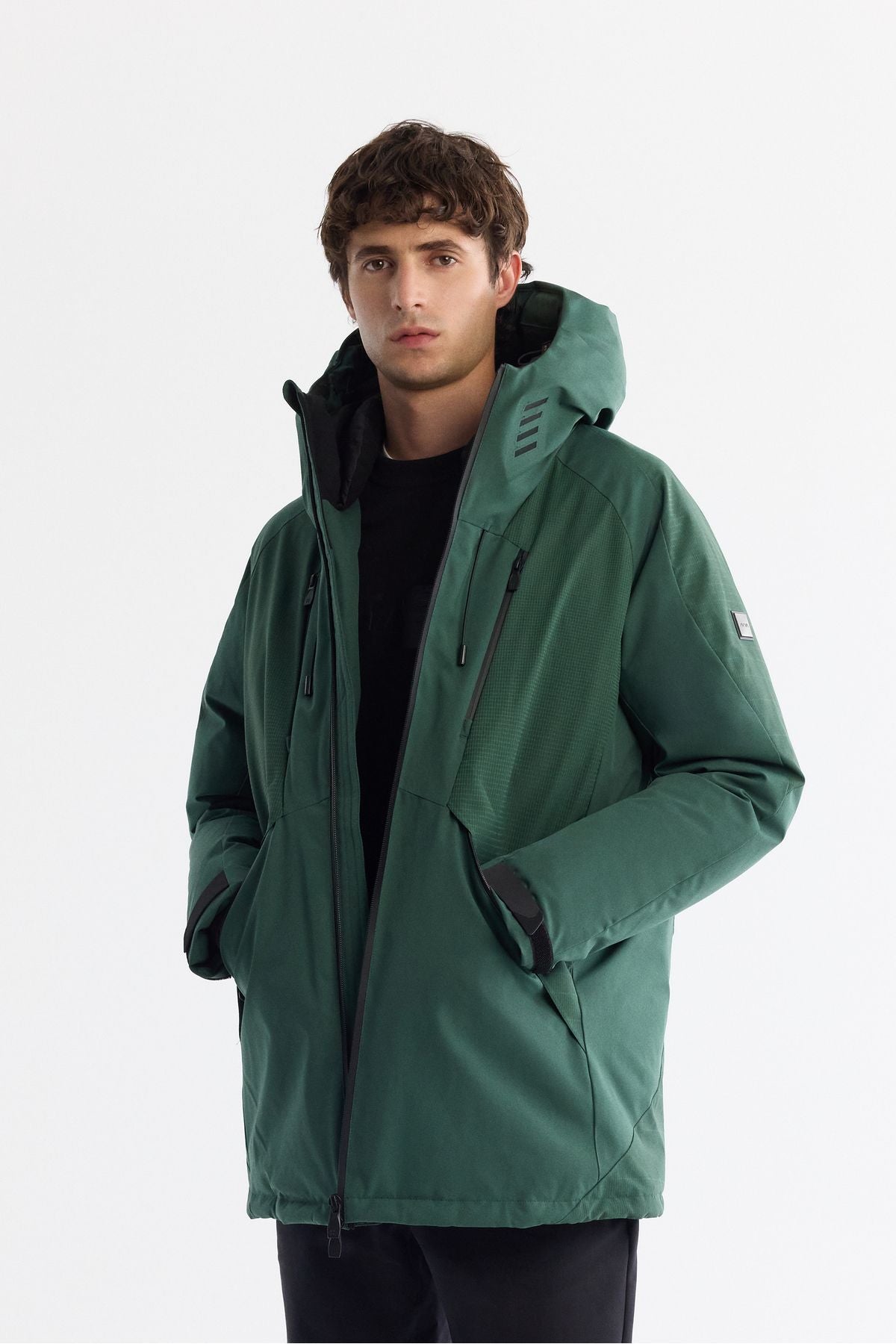 Men's green hooded water -driven windproof goose feather coat a42y6044