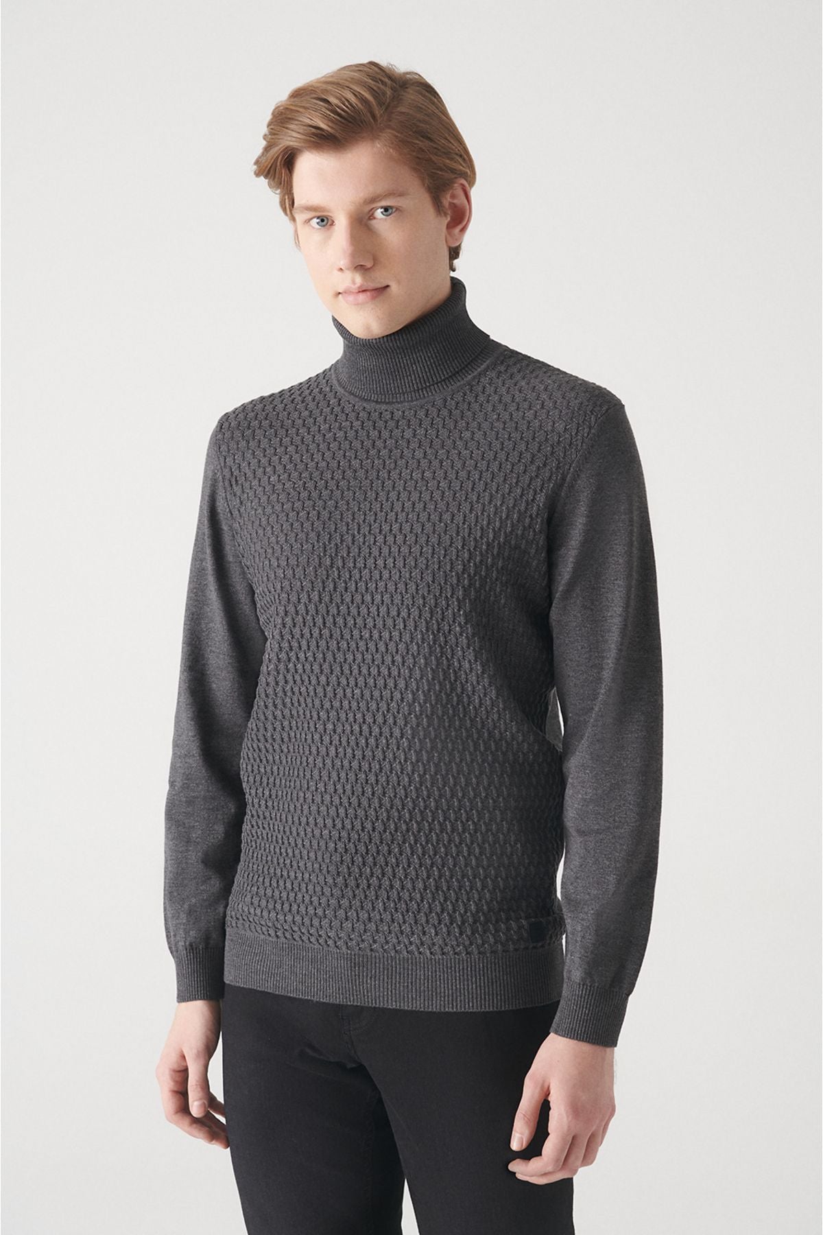 Men's anthracit Full Fisherman Cotton Cotton Knitwear Sweater A22y5100