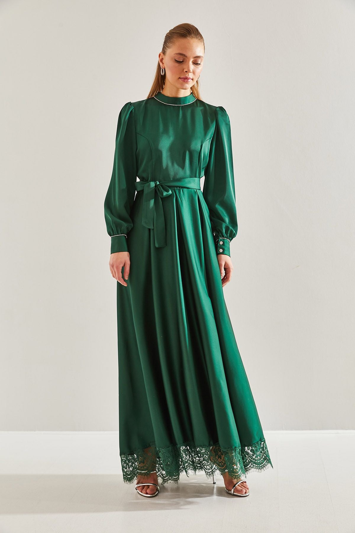 Women's Skirt Lace Side and Handle Satin Hijab Dress 60191005