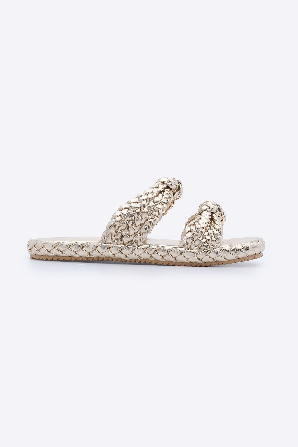 DAILY Slippers with Female Knitting Patterned Double Band Letus Gold