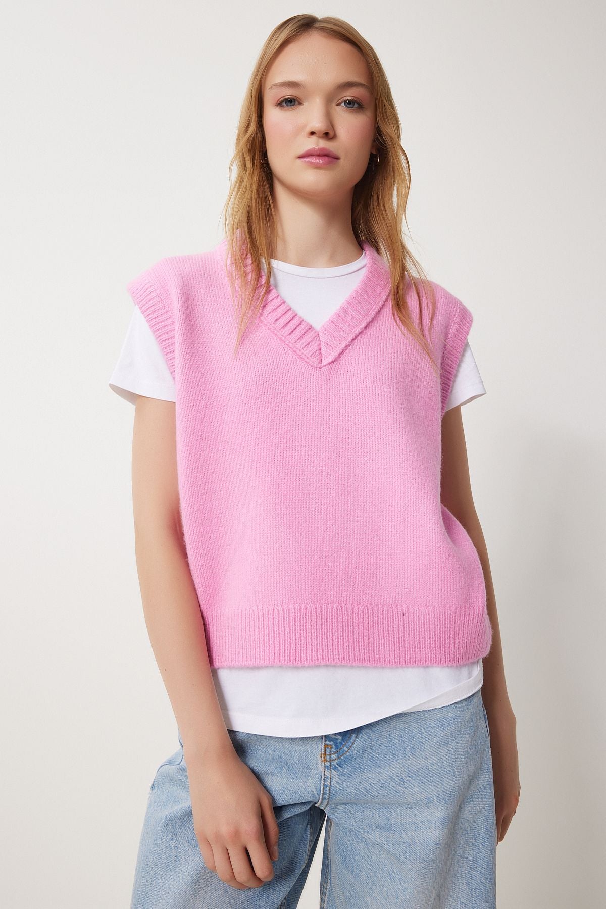 Woman Pink V Yaka knitwear sweater pf00099