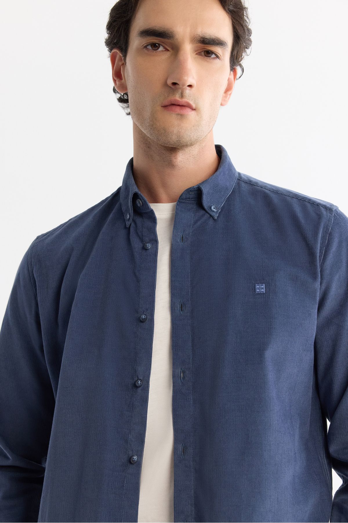 Men's indigo conscious velvet 100 %cotton shirt B002032