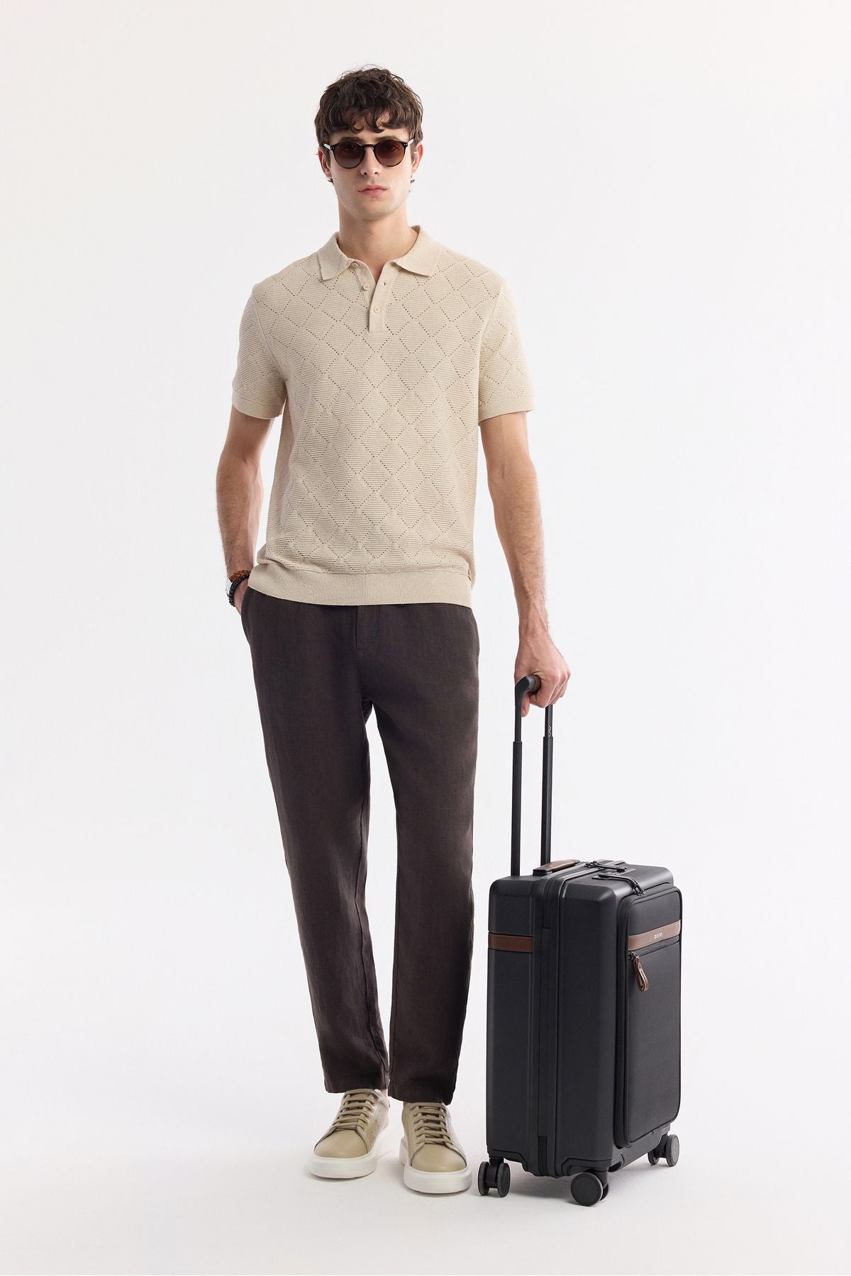 Men's Beige Polo Yaka Jacquard Bouquet Yarn Triko T-Shirt A51Y5040
