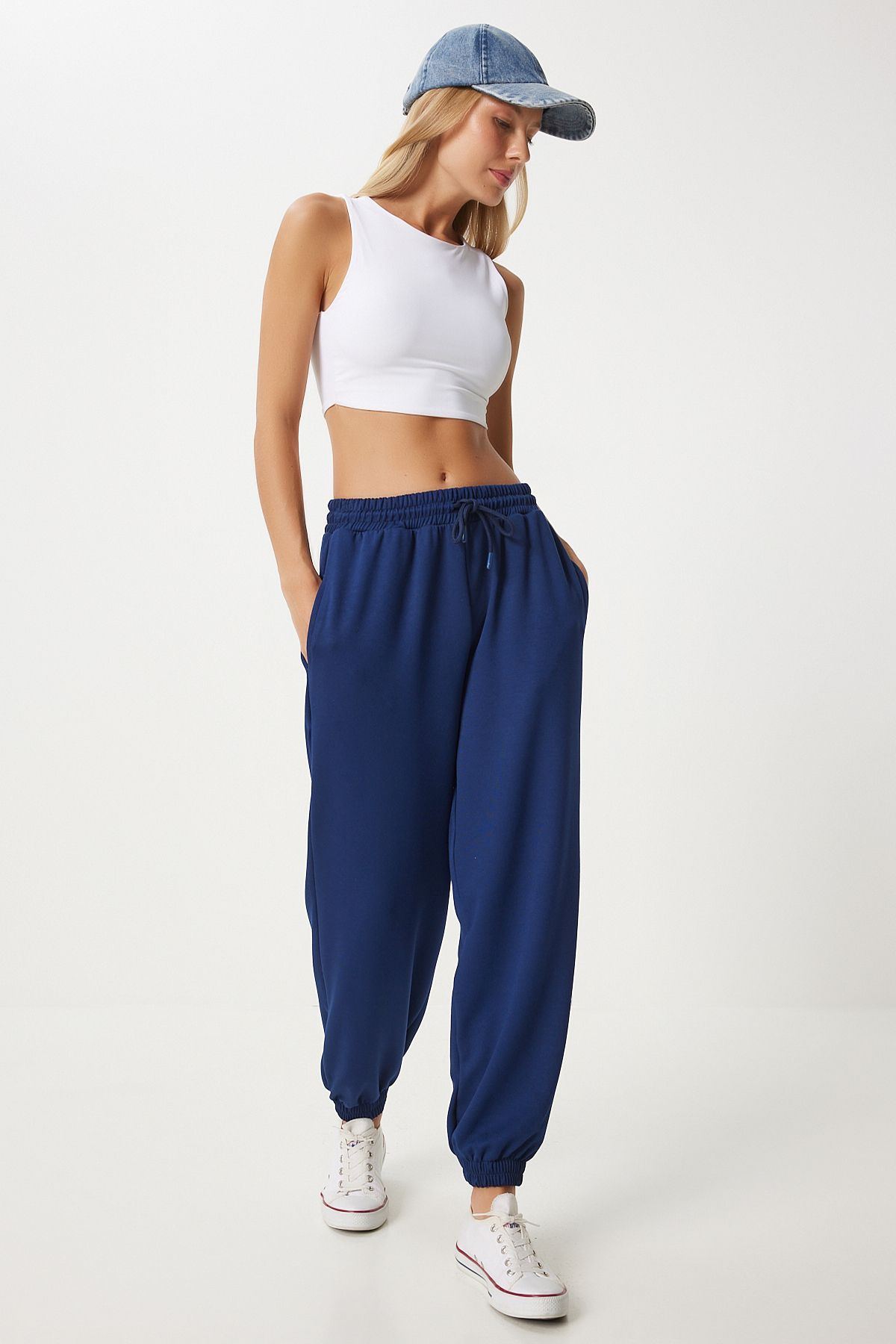 Woman Navy blue Modal Mixed Jogger Service Six EN00617