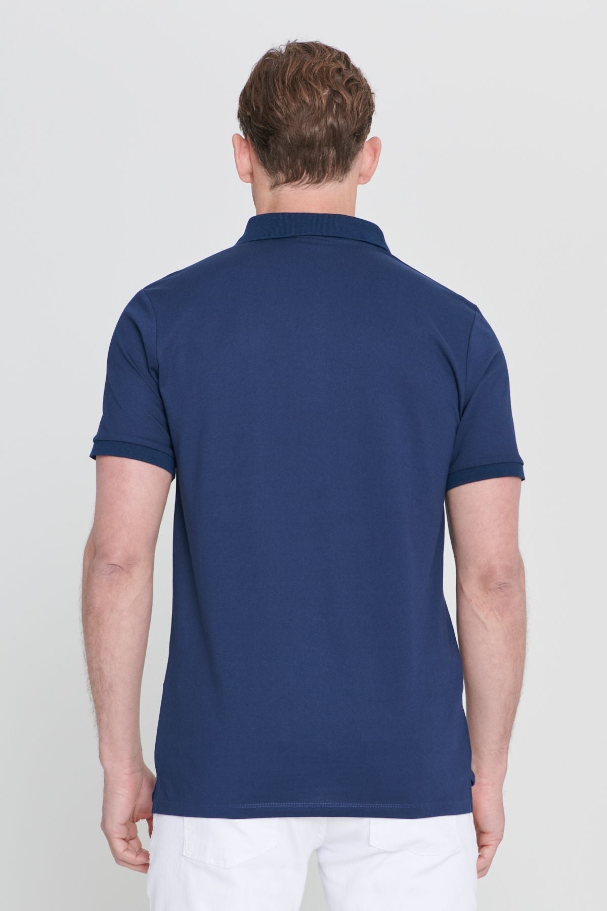 Men -Plugging Cotton Fabric Slim Fit Navy Cut Navy Blind Navy Blind Polo Yaka T -shirt