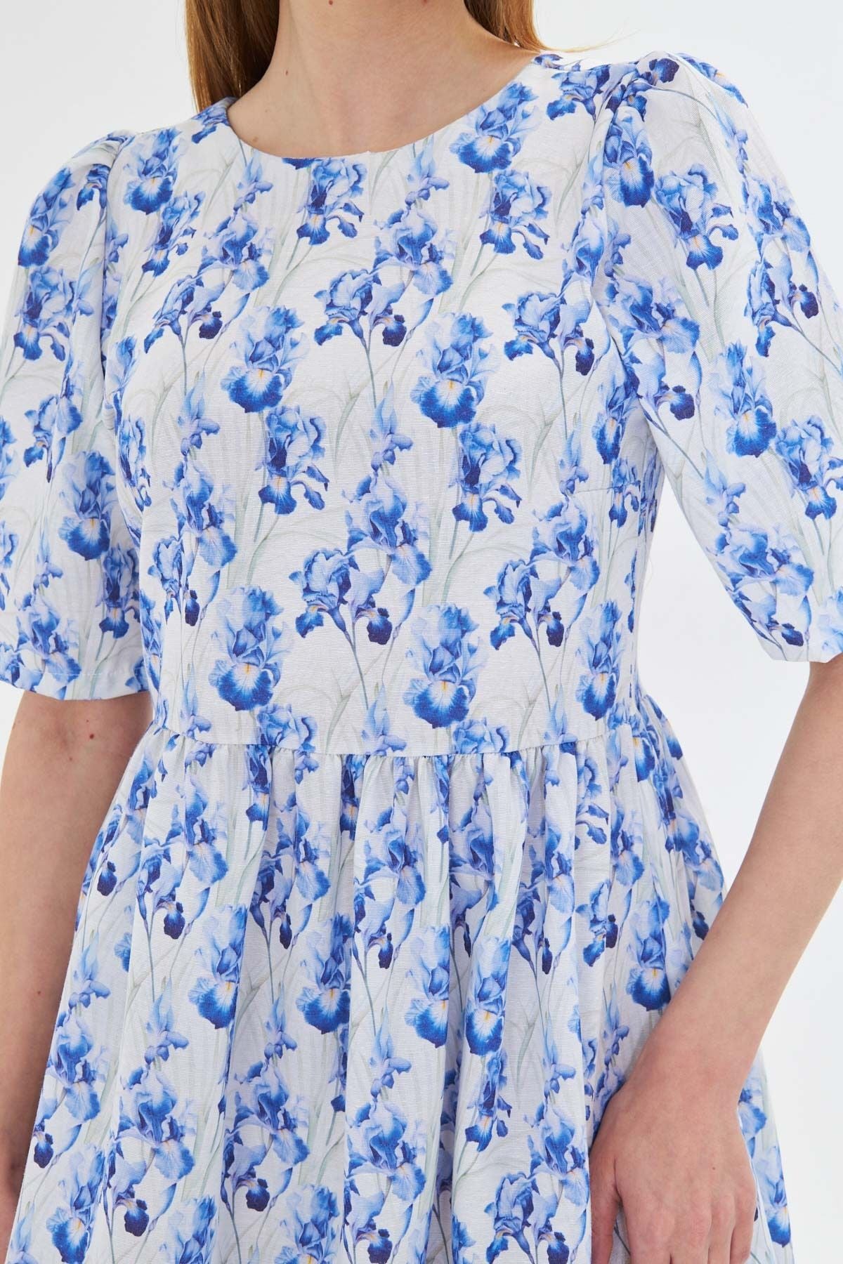WOMEN BLUE ZERO GOOD BACKGROUND LIPS WATER WALL WASTE SHIRT SPRED DRESS ARM-25Y001009