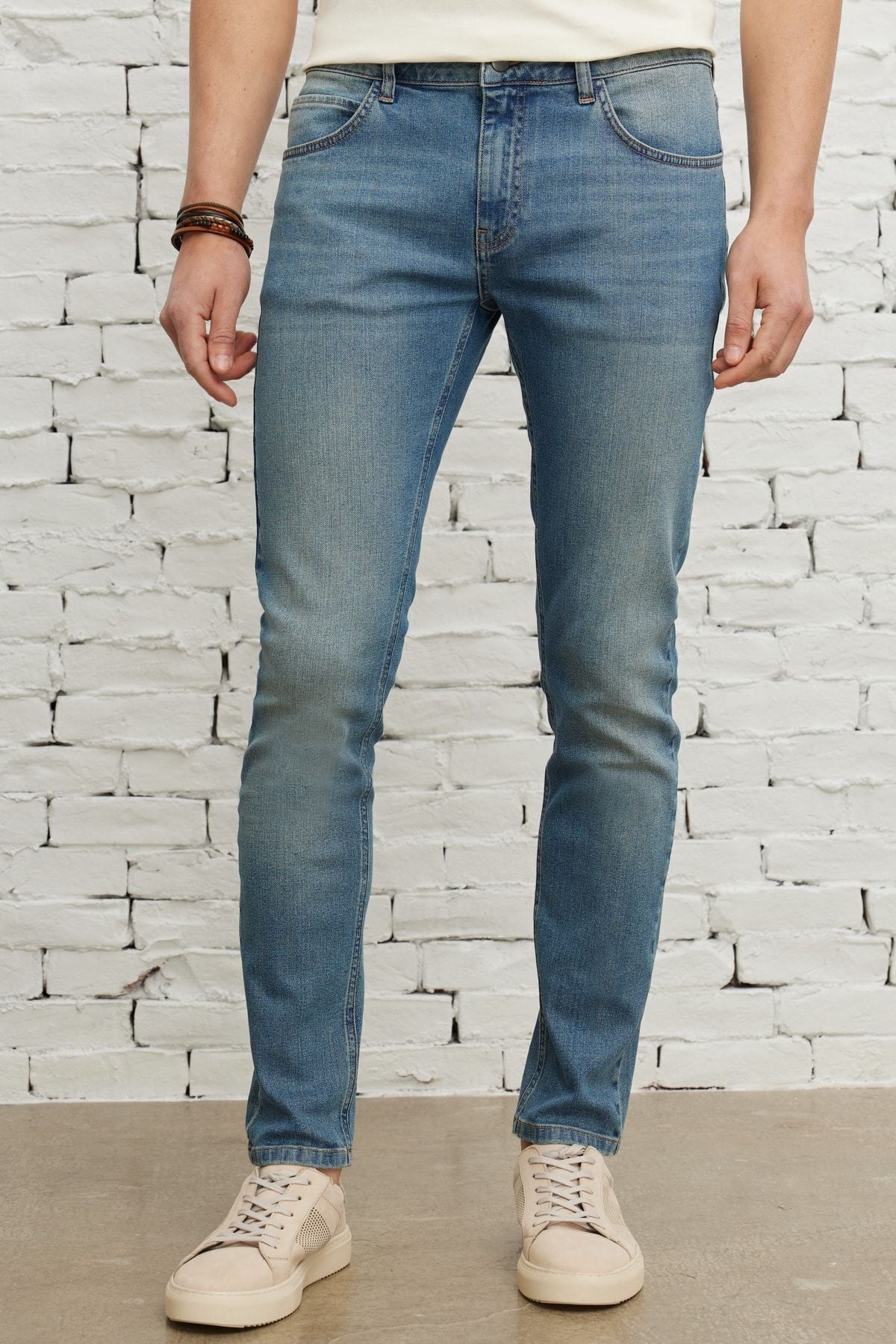 Men's petroleum blue extra slim fit narrow cut cotton flexible RISS jean jeans denim pants