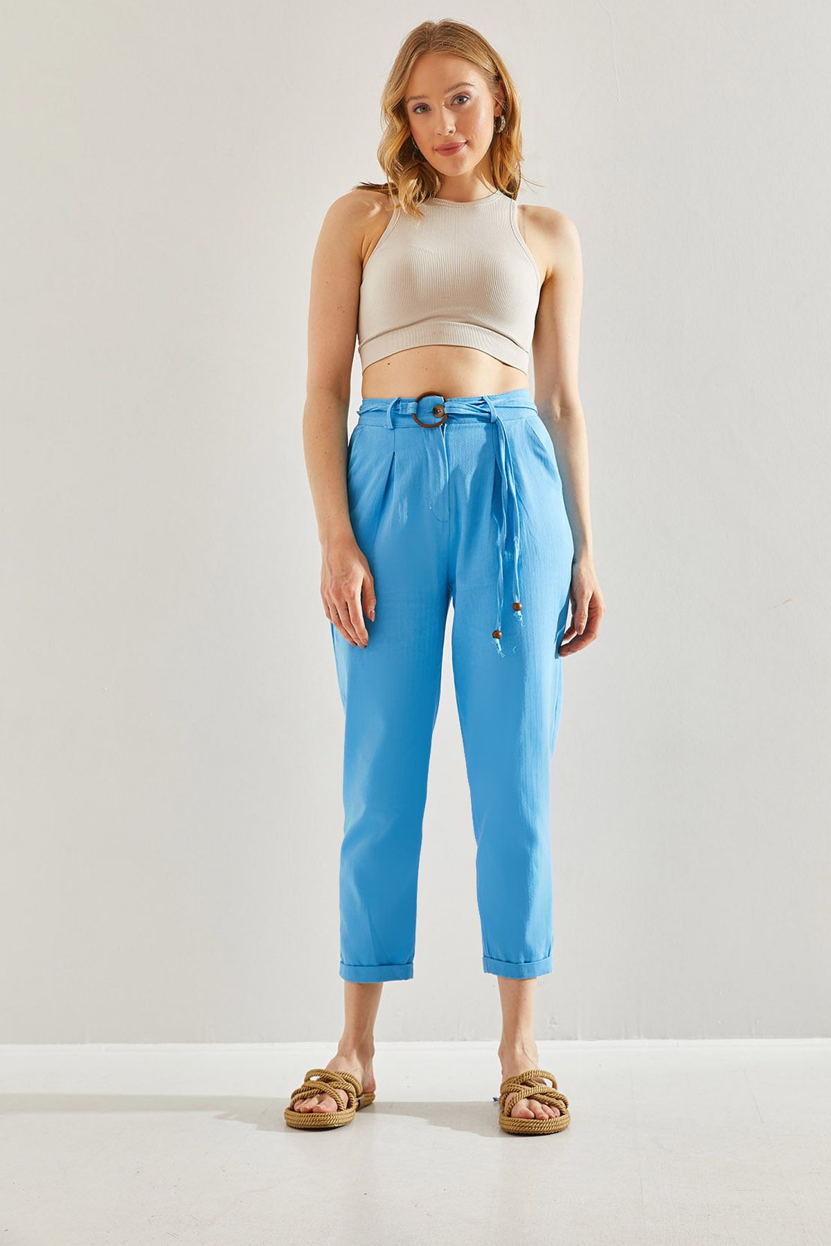 Female Arched Flax Pants 60221009