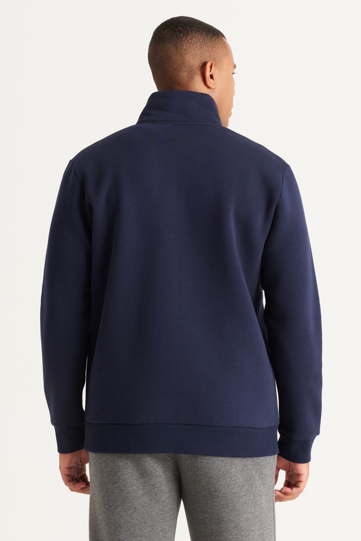 Men's Navy Blue Standard Fit Normal Cutting Içi Polar Plants Bato Yaka Cotton Sweatshirt