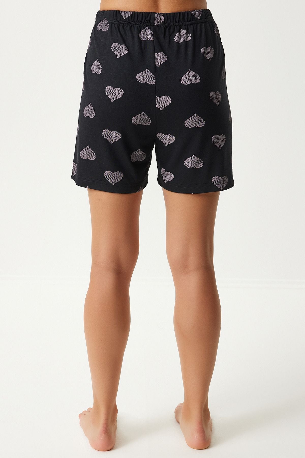 Female Black Heart Shirt Short Pajama Set EC00041