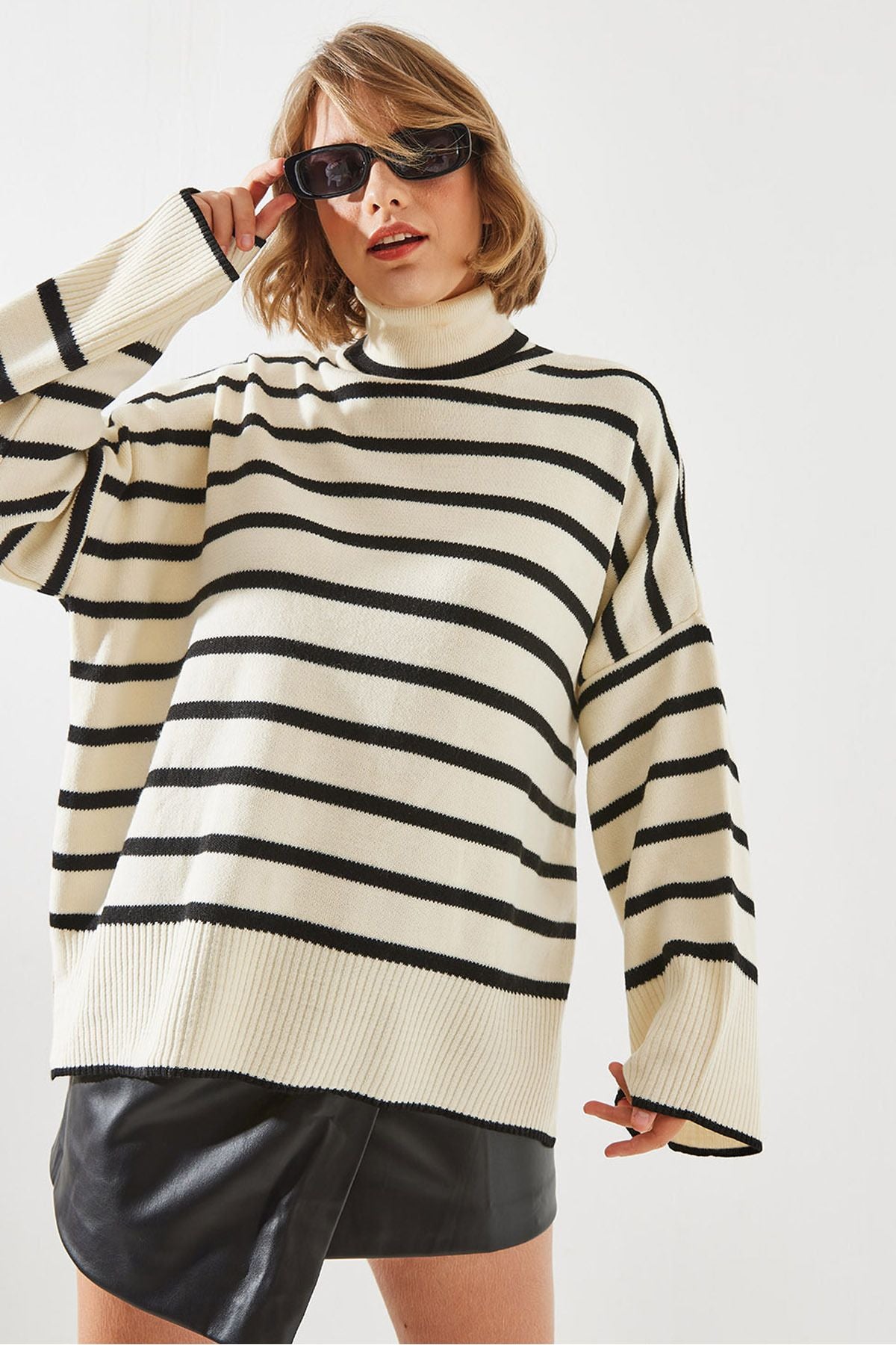 WOMEN'S striped turtleneck knitwear sweater 20221002
