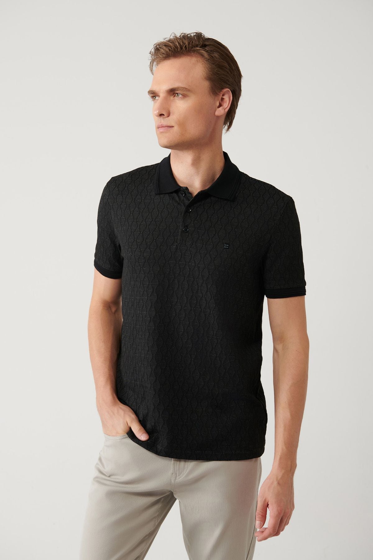 Men's Black 3 Buttoned Jacquard Polo Yaka T-shirt A41y1051