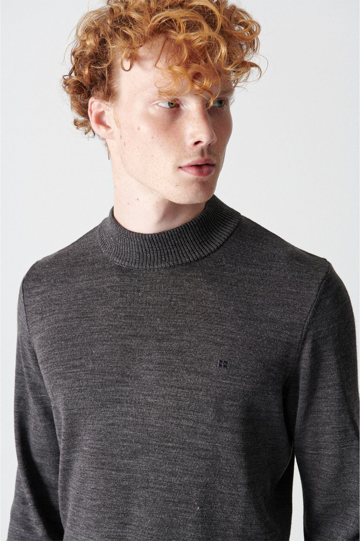 Men's anthracit Half Fisherman Collar Non -Following Knitwear Sweater E005001