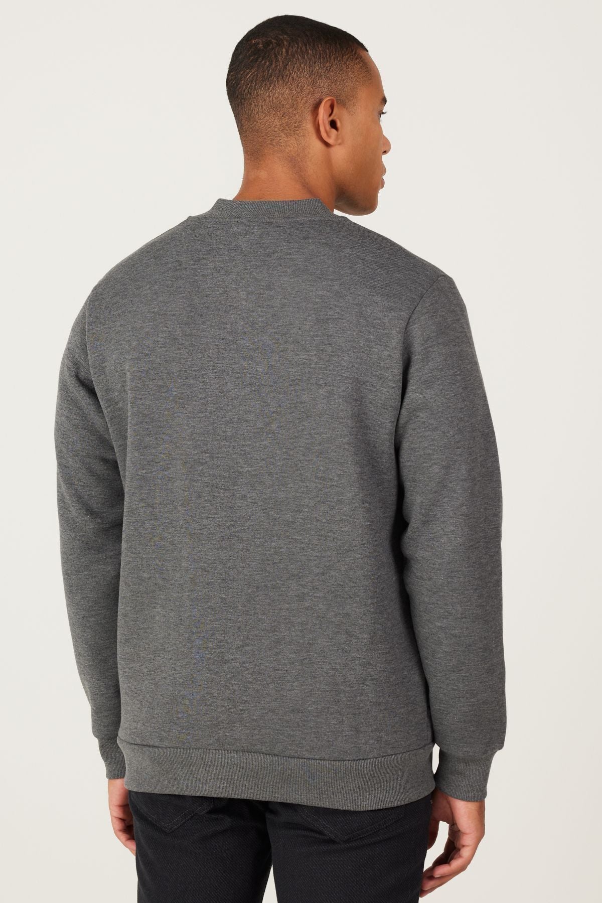 Men's anthracit-melanj standard fit Normal Cut Içi Polar 3 IP College Cotton Cotton Sweatshirt