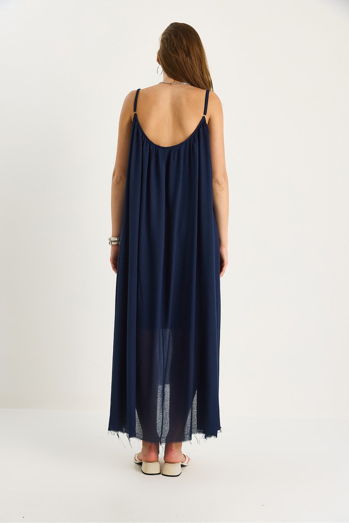 Women's Thin Strap Casual Lined Cotton Summer Long Linen Dress 5971 60281031