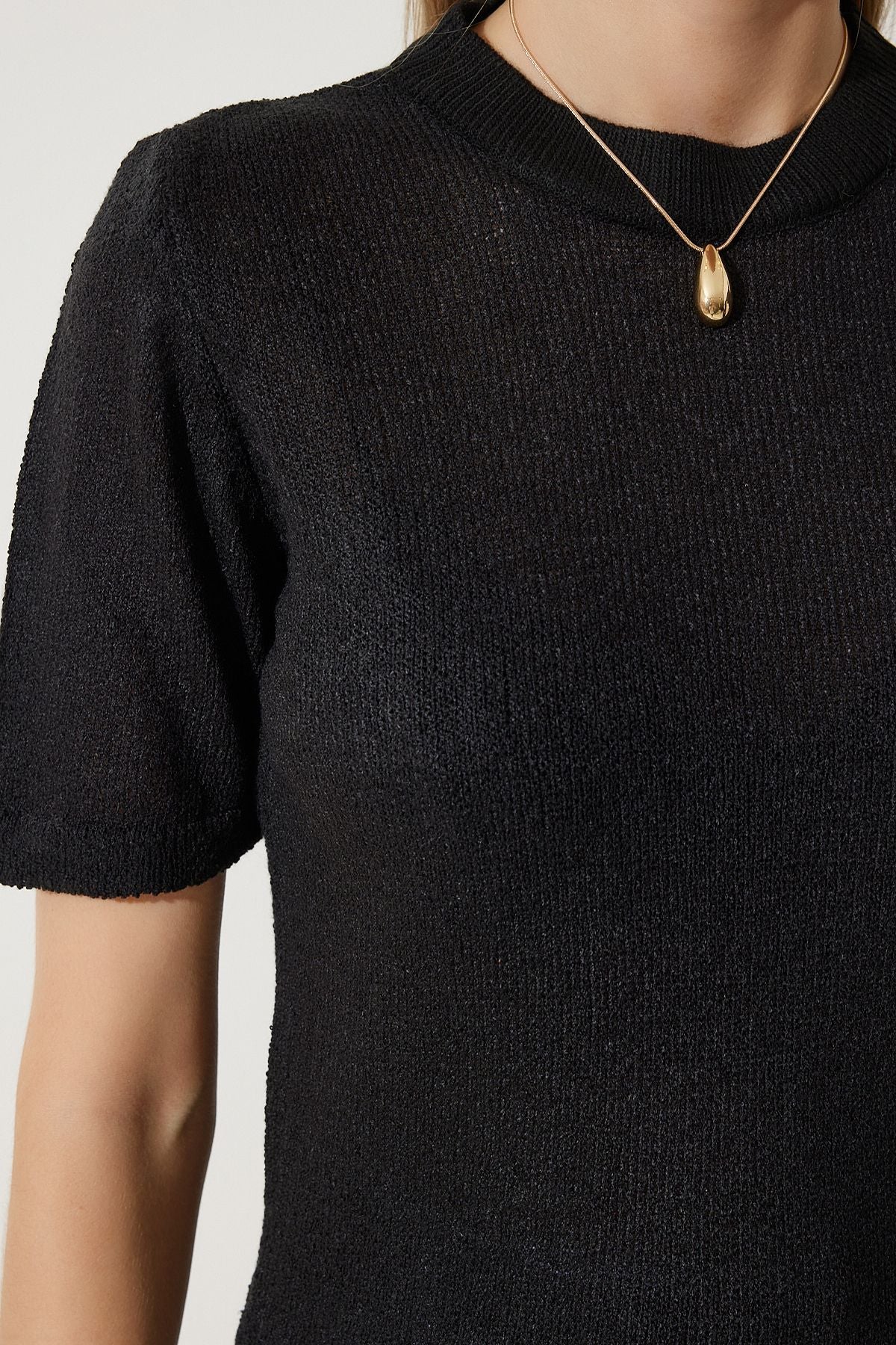 Female black mercerized summer knitwear blouse yy00213