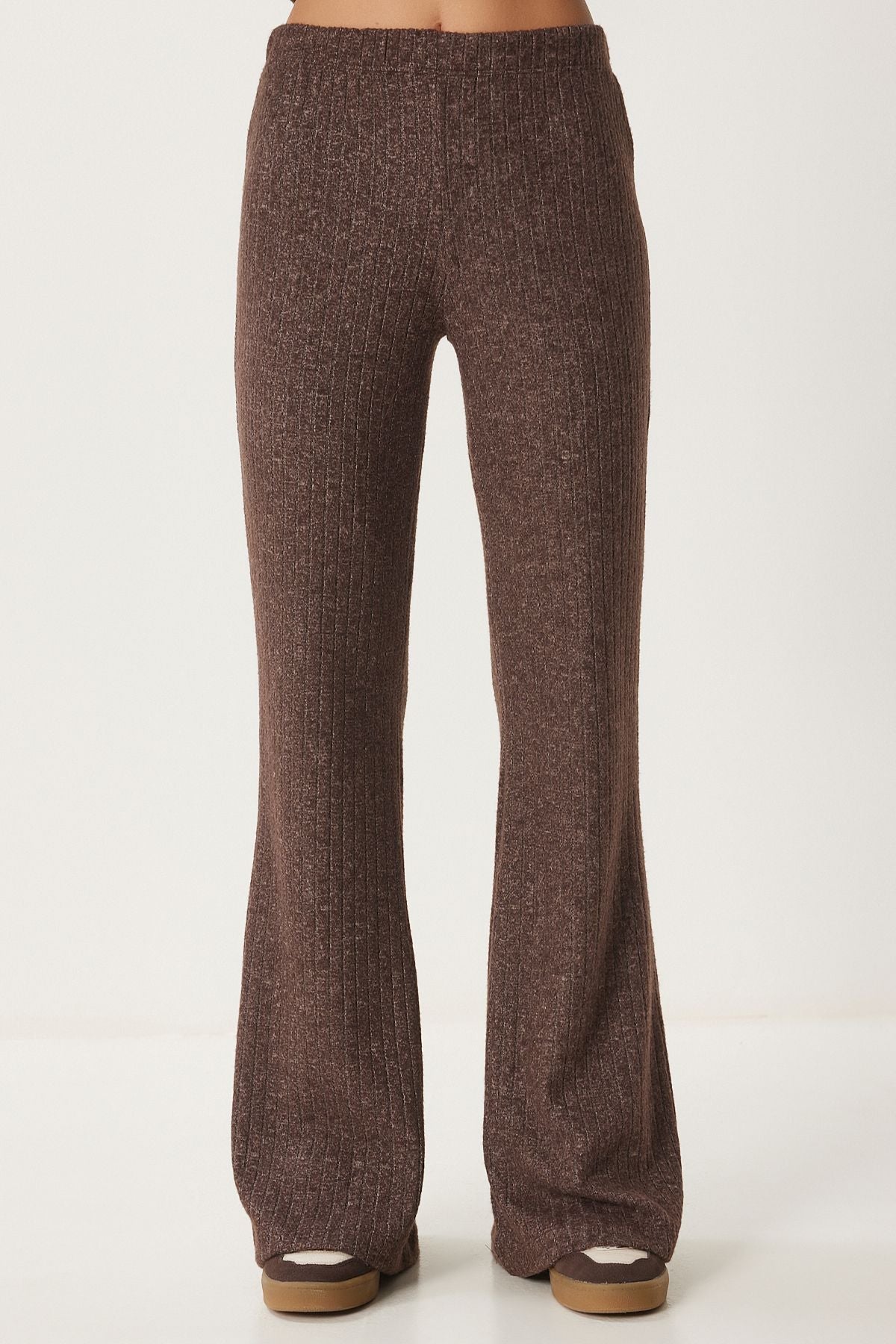 Female brown comfortable wick knitted blouse trousers set RG00047