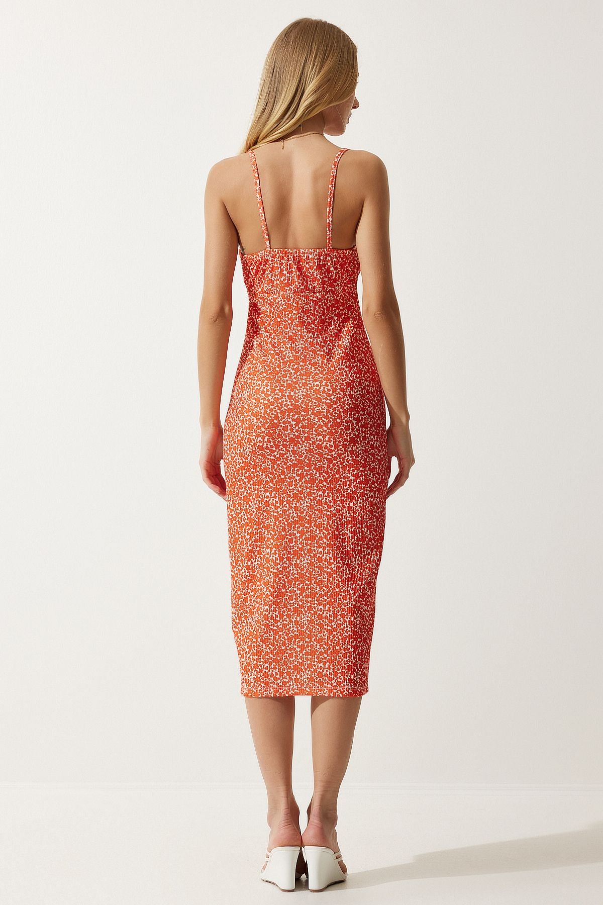 Woman White Orange Flower Sweting Summer Knitting Dress CI00029