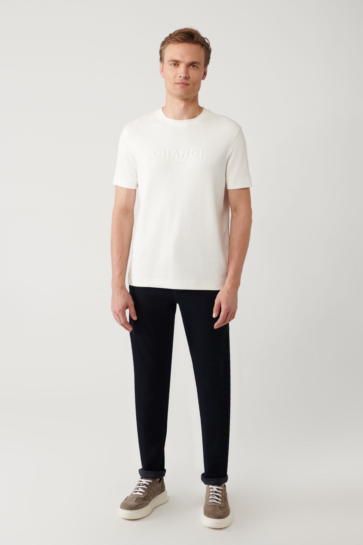 Men's White Soft Touch Bicycle Collar Printed T-shirt A41y133333