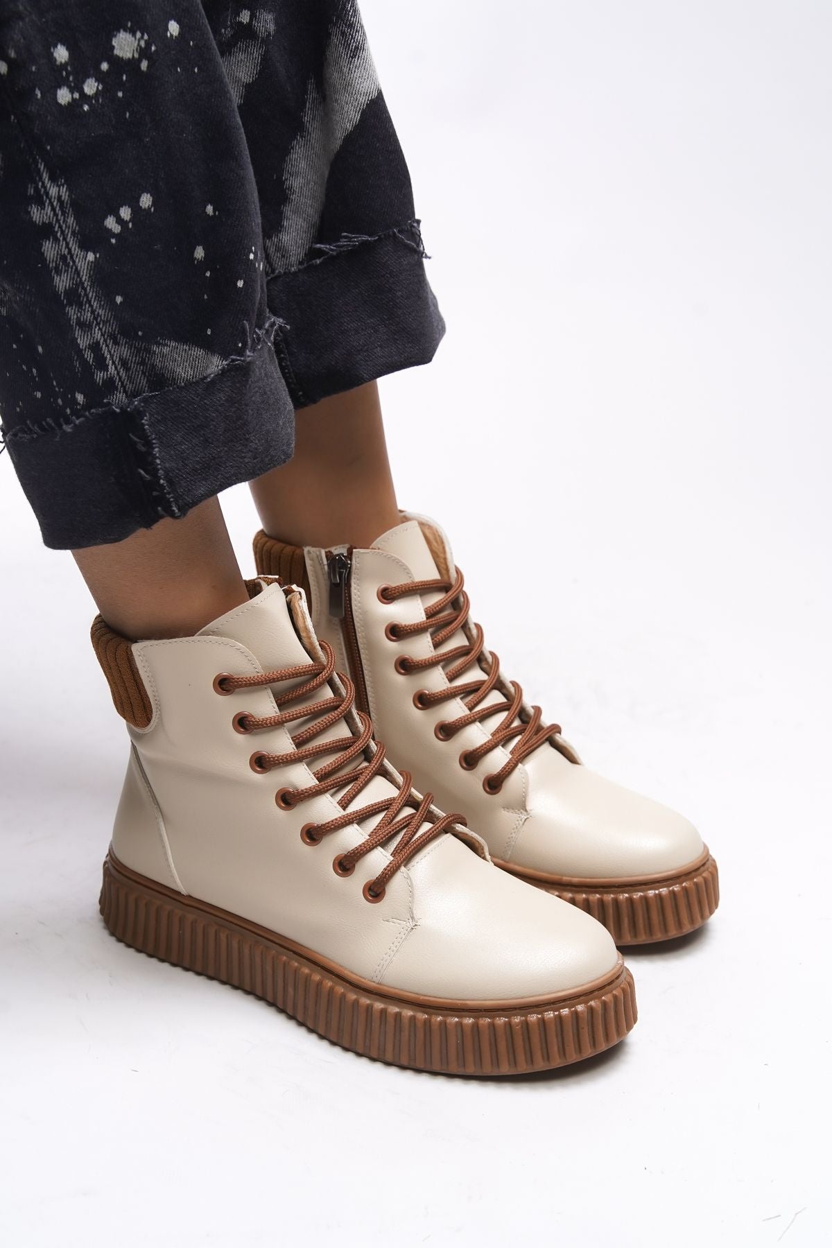 Woman 3 cm stylish style sports women boots 0012401 beige taba