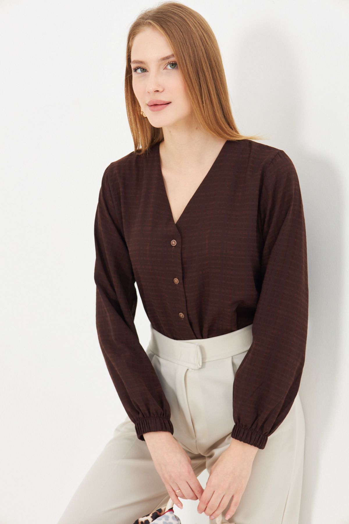 Woman Dark Coffee Arm Tire Bürümcük Shirt ARM-24K001002