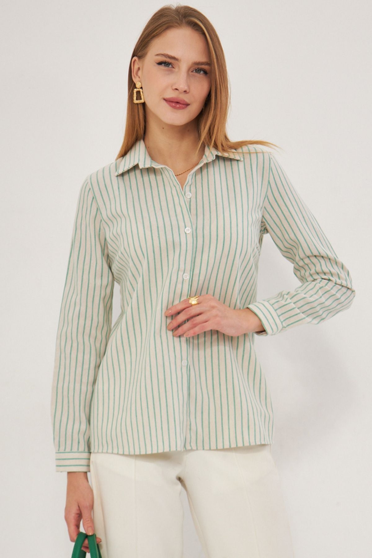 Women's Green Patterned Long Sleeve Shirt ARM-25K001040