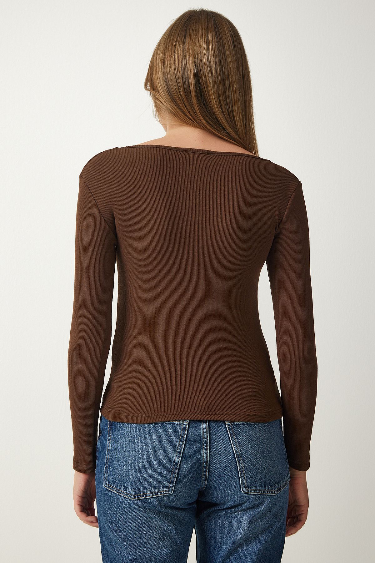Female Brown White Square Collar 2 Pack Knitting Blouse GT00056