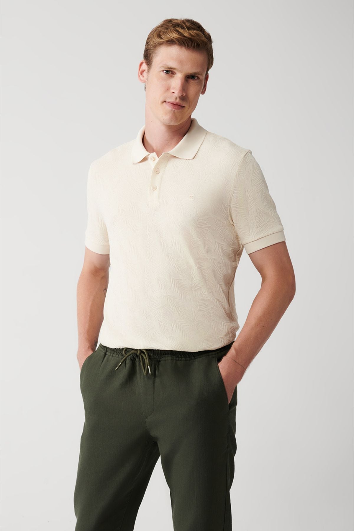 Men's Beige 100 %Cotton 3 Button Polo Yaka T-shirt A31y1194