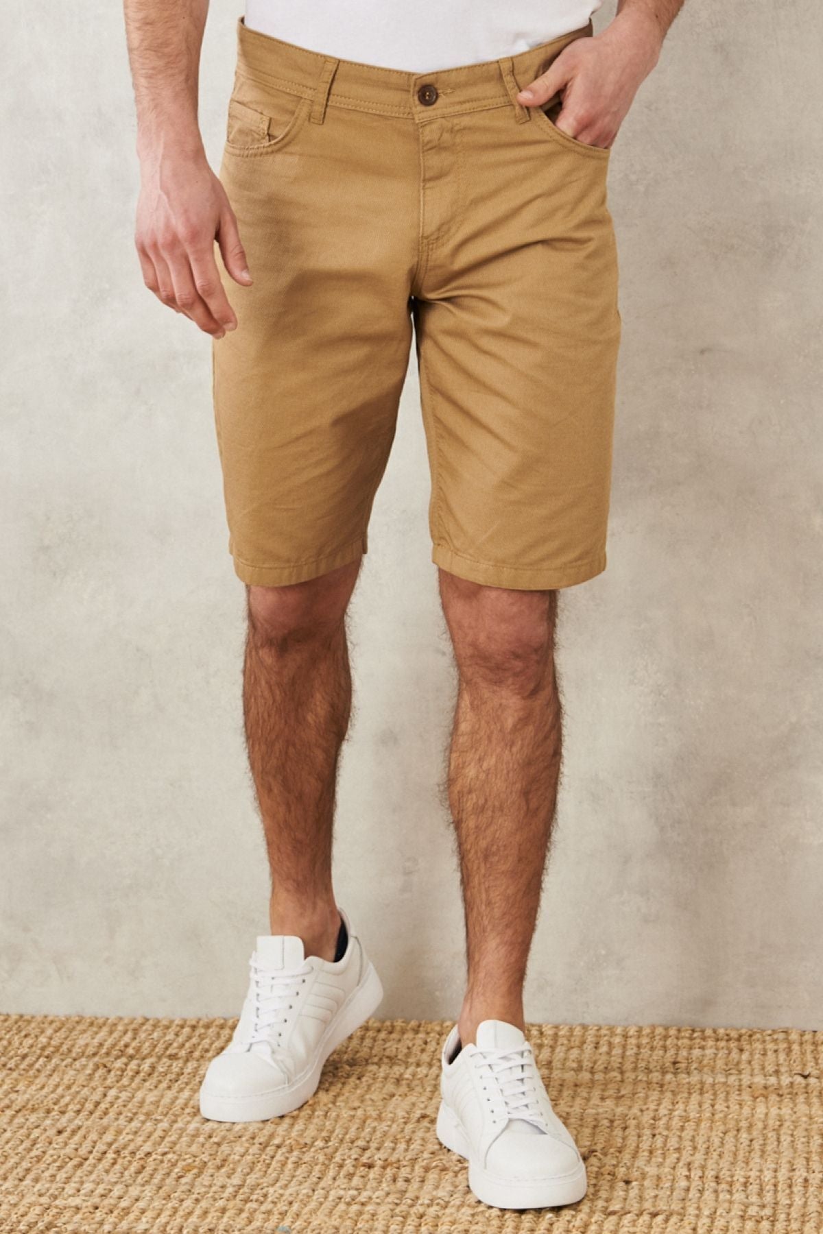 Men's Camel Slim Fit Narrow Cut Amelery 100 %Cotton Casual Chino Shorts