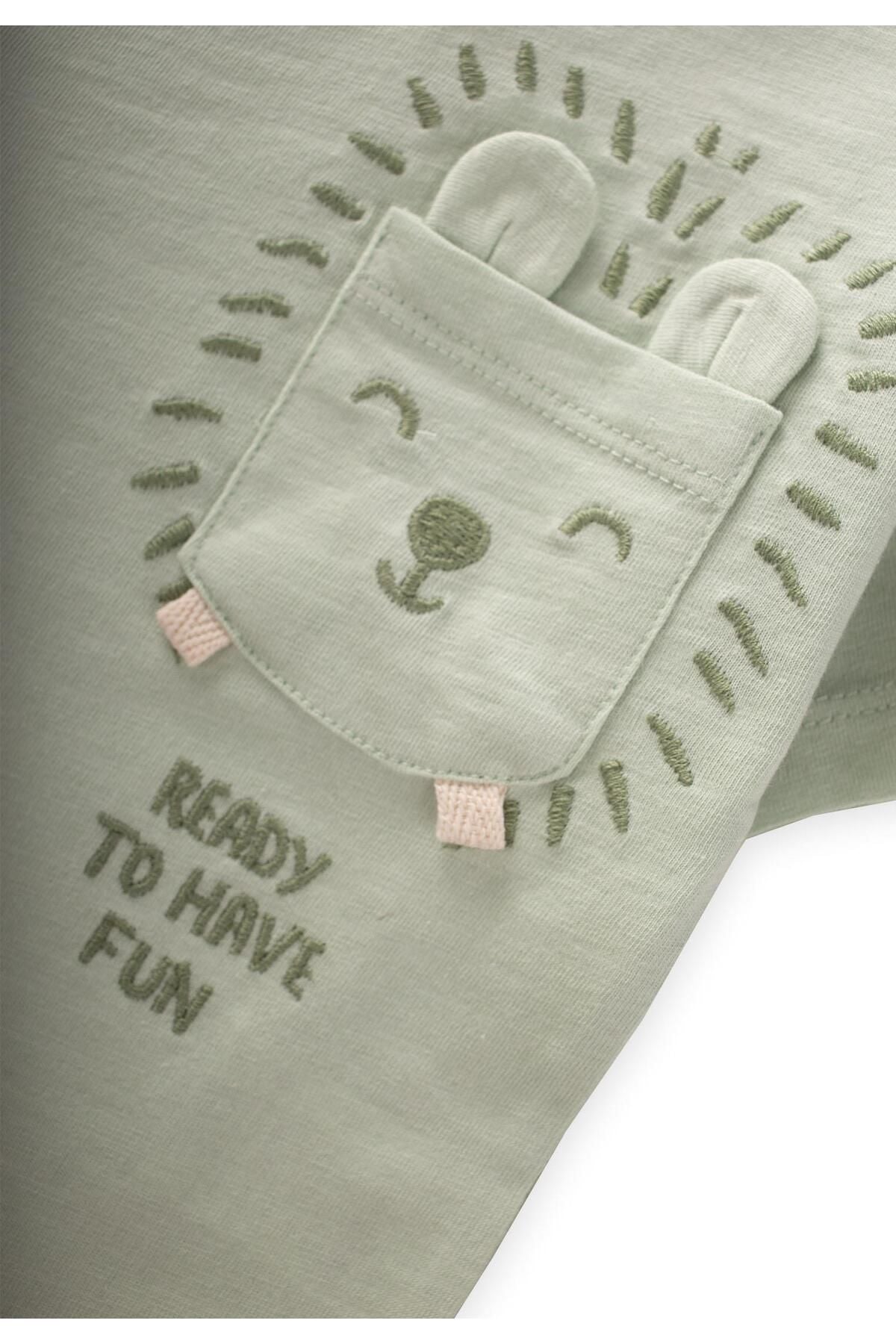 Cat Embroidery T-Shirt 1-6 Age Water Green