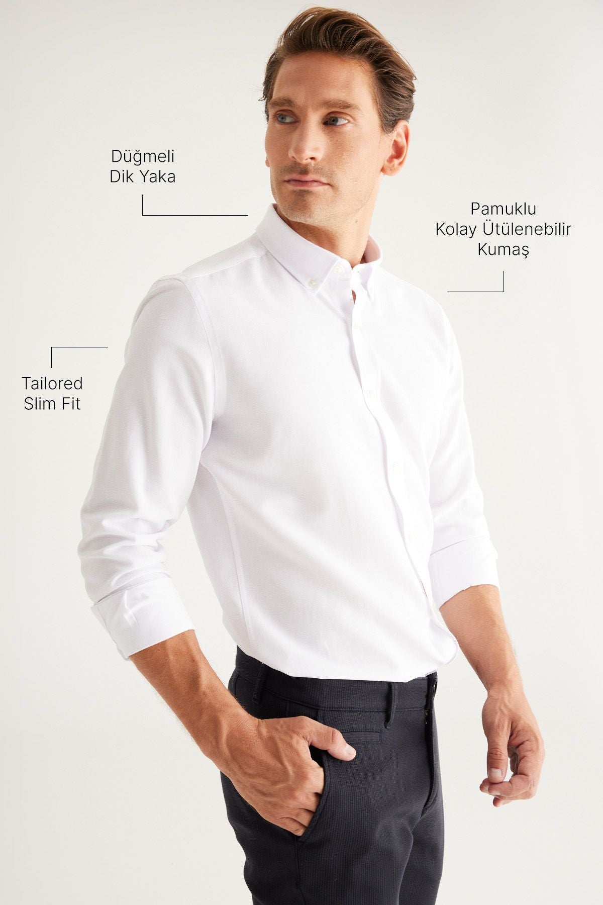 Men's black-and-white cotton oxford easy ironable slim fit narrow cut shirt package