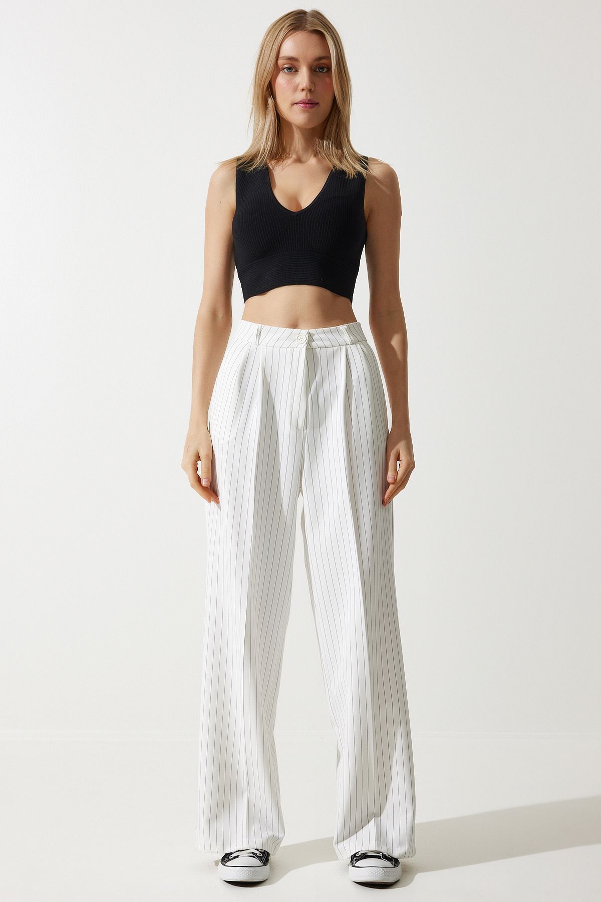 Woman Broken White White Masculine Palazzo Trousers DW00005