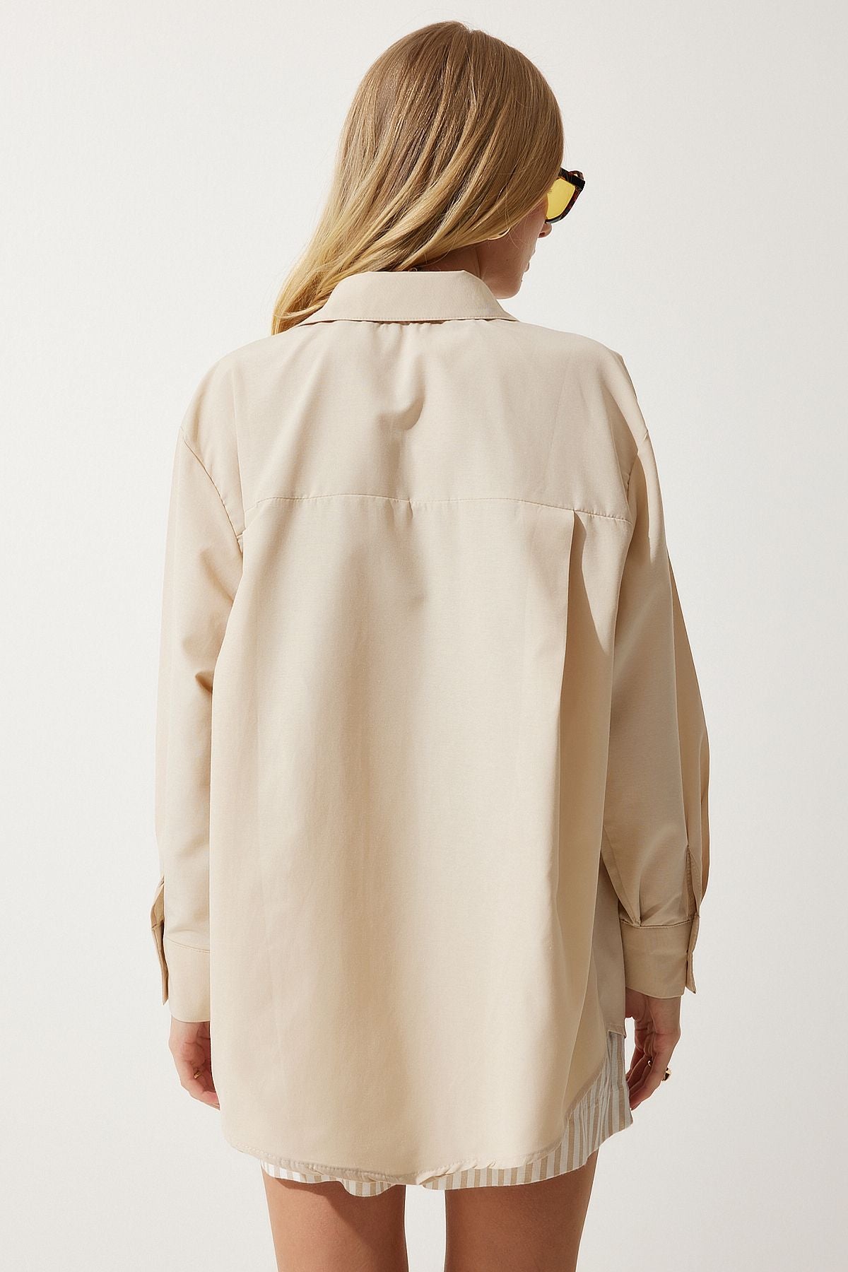 Female Latte Single Pocket Boyfriend Poplin Shirt CY00014
