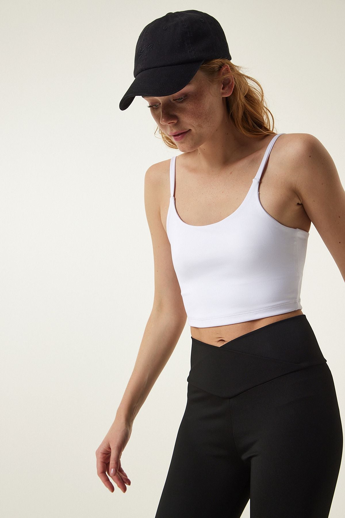 White thin strap knitting sports bra OW00020