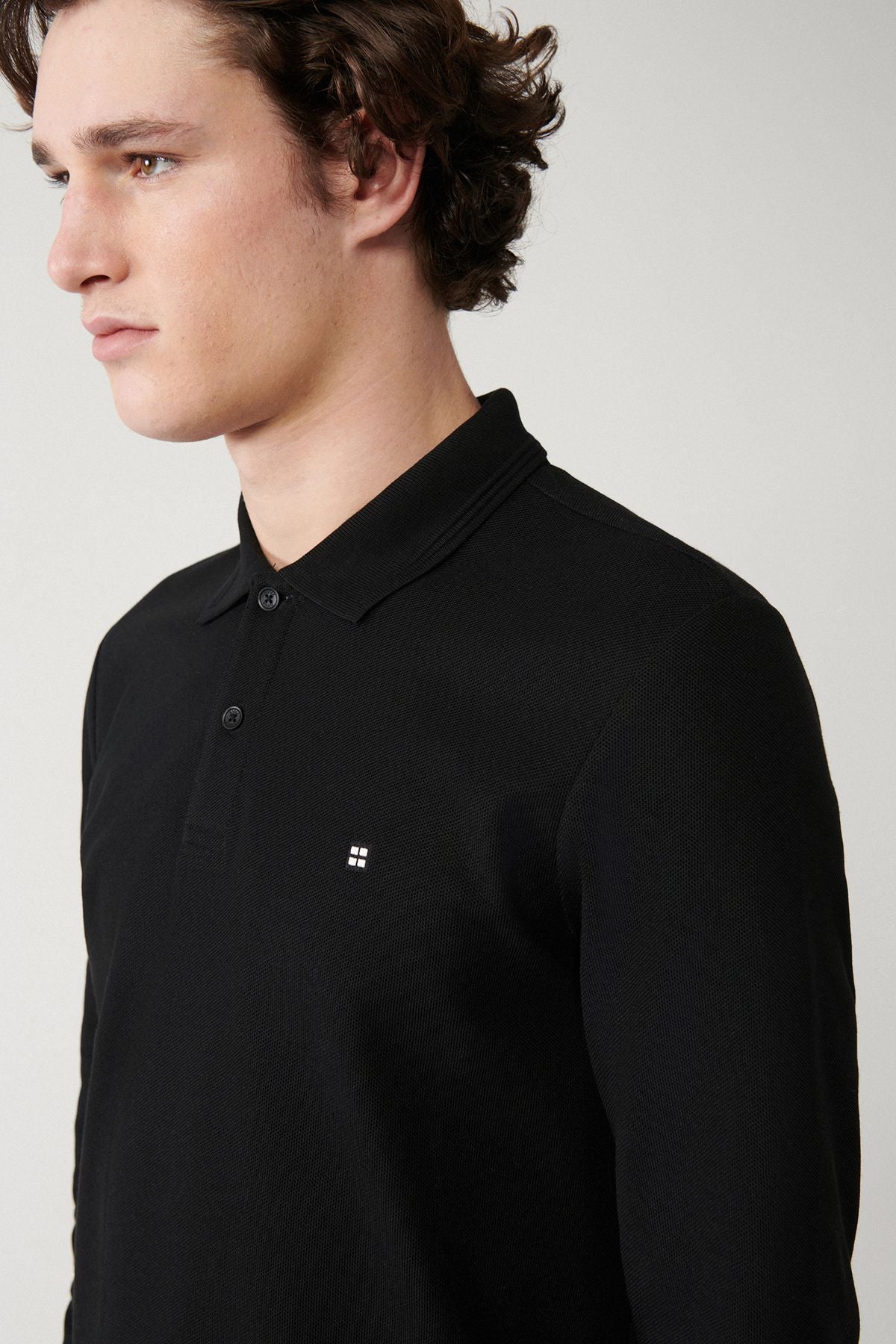 Men's black 2 button cotton Polo Yaka Sweatshirt B001080