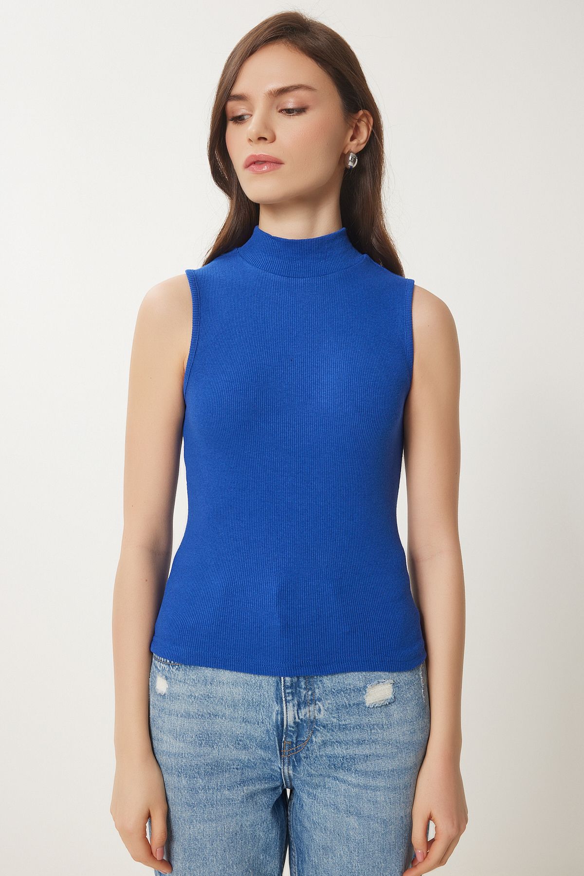 Woman Dark Blue Turtle Cotton Knitting Blouse GT00004