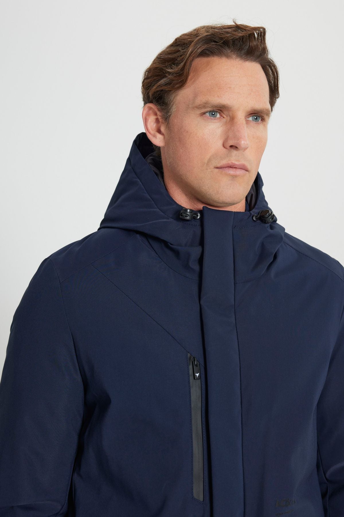 Men's navy blue hooded upright collar standard fit hot holding windproof coat coat