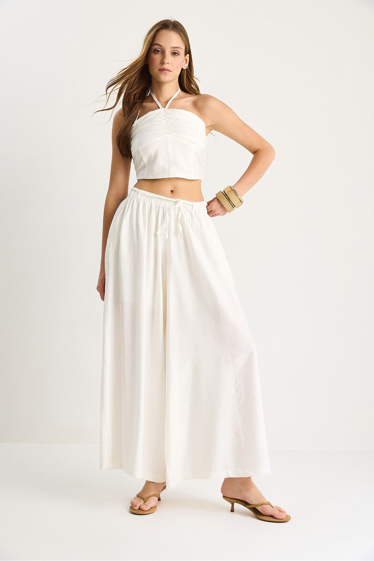 Women's Backless Detailed Halter Neck Blouse Skirt Trousers Suit 5007 60283495