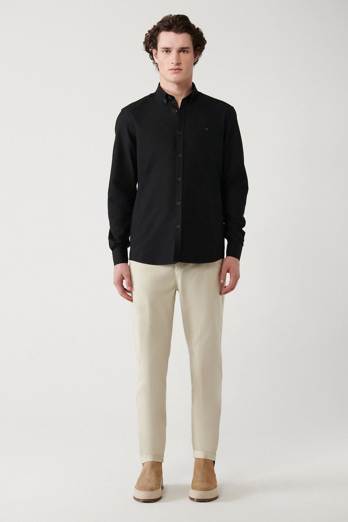 Men's black 100 %cotton button with collar shirt A32Y2120