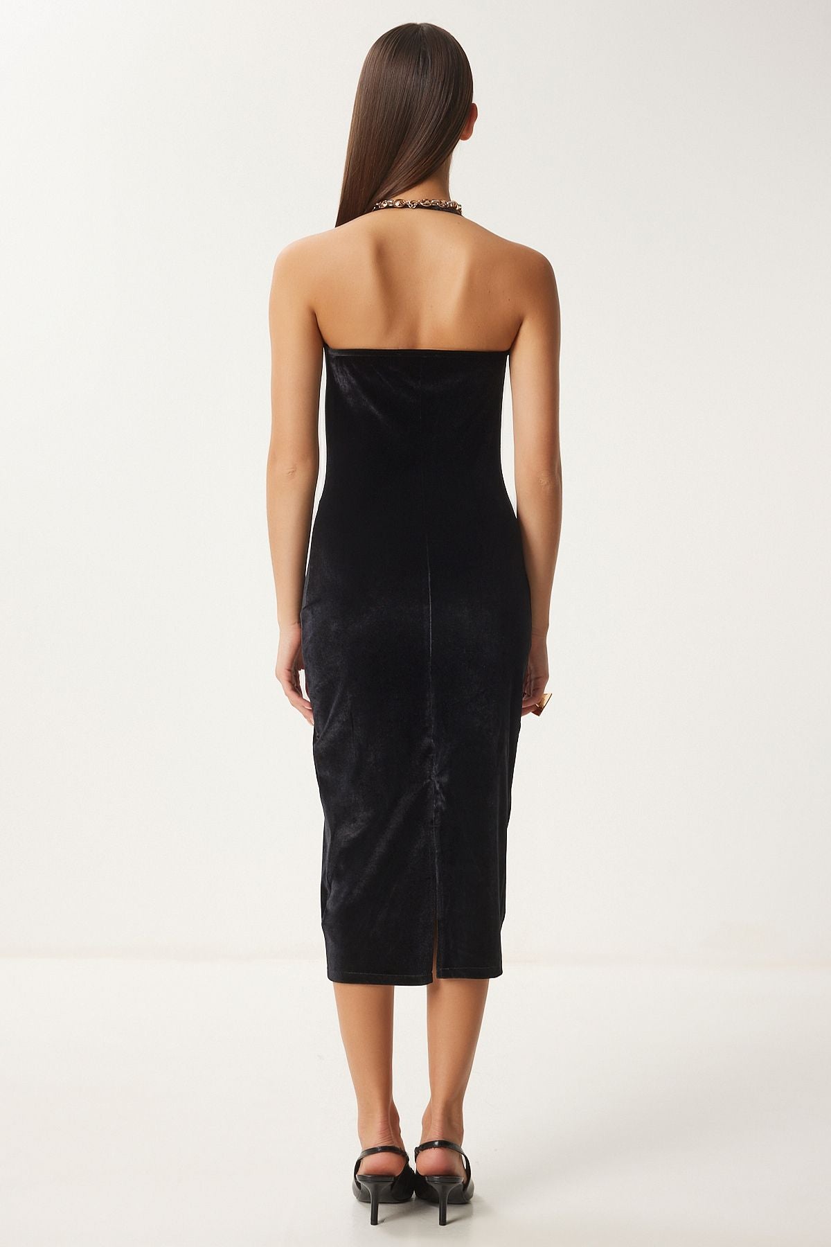 Female Black Velvet Mini Dress FN03407